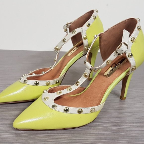 Halogen Martine Studded T-Strap Pump, Citrus Color Leather Womens Size 5 - Picture 1 of 12